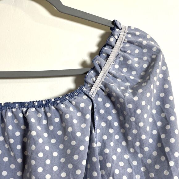 Women's Blue White Polka Dot Flounce Sleeve Frilled Blouse Size M, 36 - Picture 9 of 12
